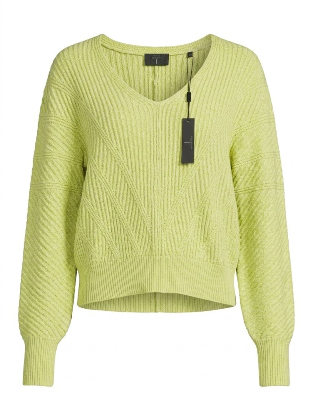NWT Tahari V-Neck Sweater Chevron Rib Knit Pullover Apple Green S Lightweight